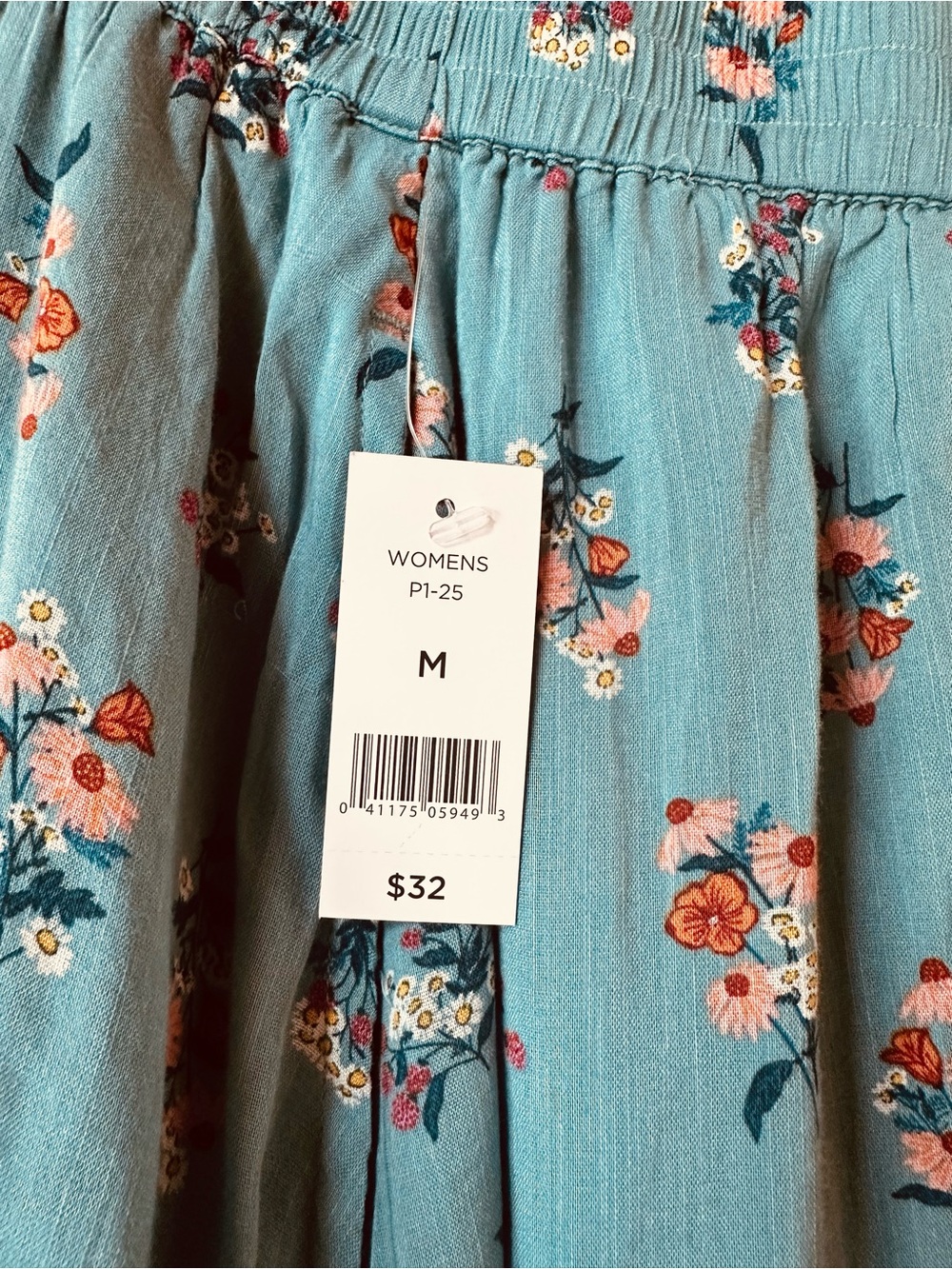 Turquoise/sage Floral Maxi Skirt 36” - Picture 2 of 4